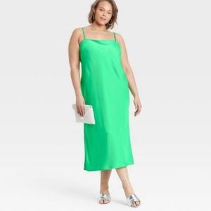 Women's plus size satin sleeveless Apron Slip Dress - A New Day green.Never worn